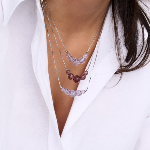 Lilas | Argent sterling .925 | Collier fermoir infini en verre luciole